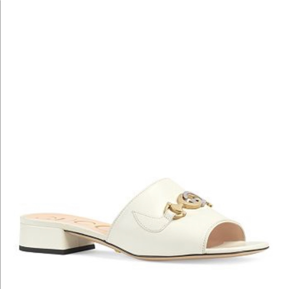 Gucci White Zumi Slide Sandals